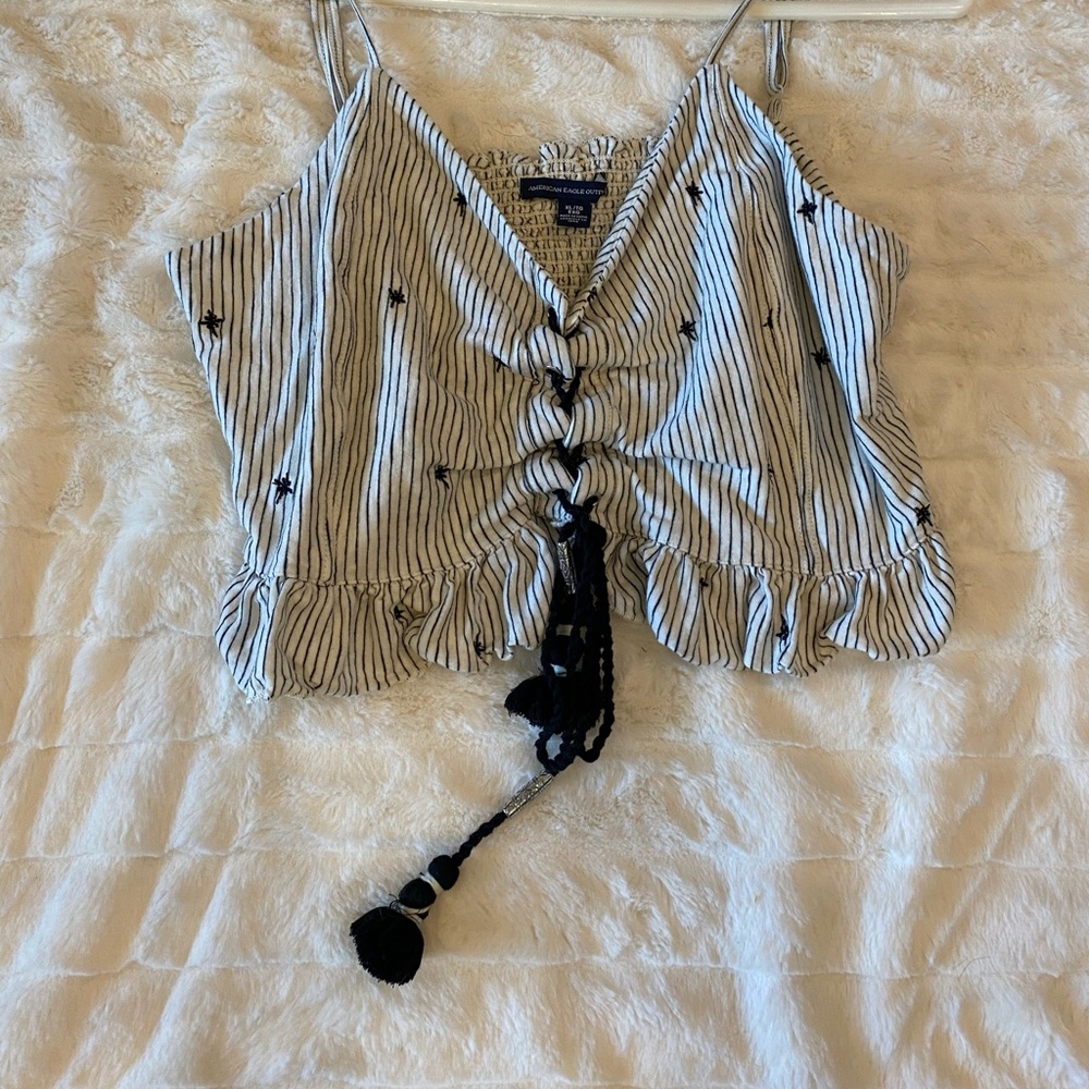 Striped Lace Up Cropped Tank Top